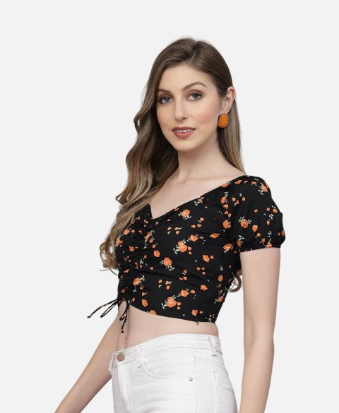 Casual Regular Sleeves Floral Print Women Black