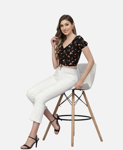 Casual Regular Sleeves Floral Print Women Black