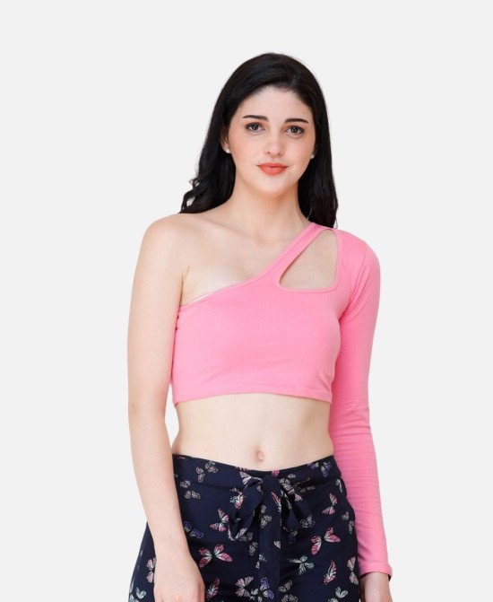 Women's Scorpius Pink One Shoulder-Neck Fitted Crop Top