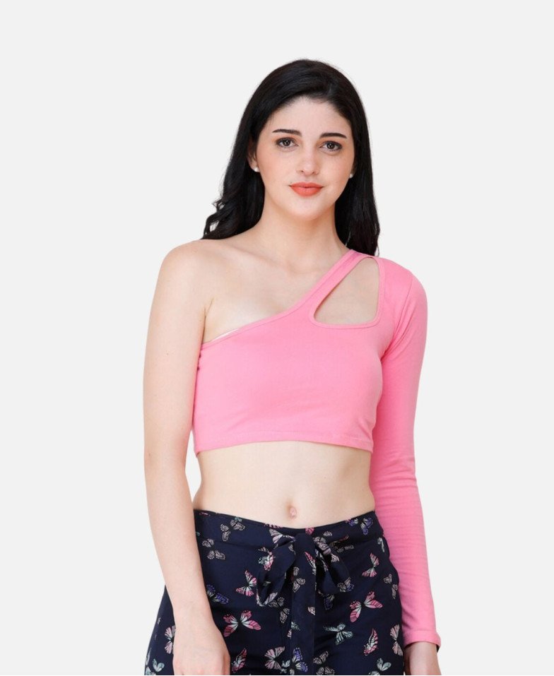 Women's Scorpius Pink One Shoulder-Neck Fitted Crop Top