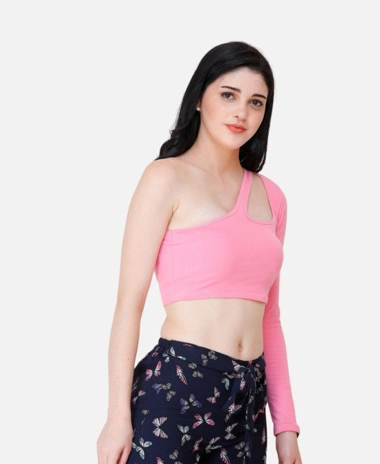 Women's Scorpius Pink One Shoulder-Neck Fitted Crop Top