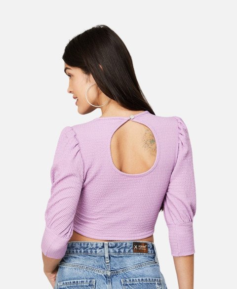 Textured Top With Cuffed Sleeves Relaxed Fit Top