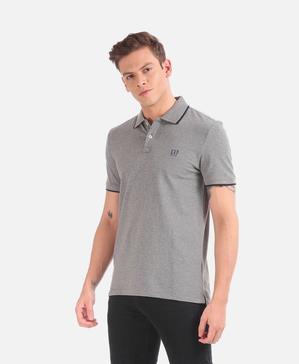 Textured Polo T-shirt With Contrast Piping