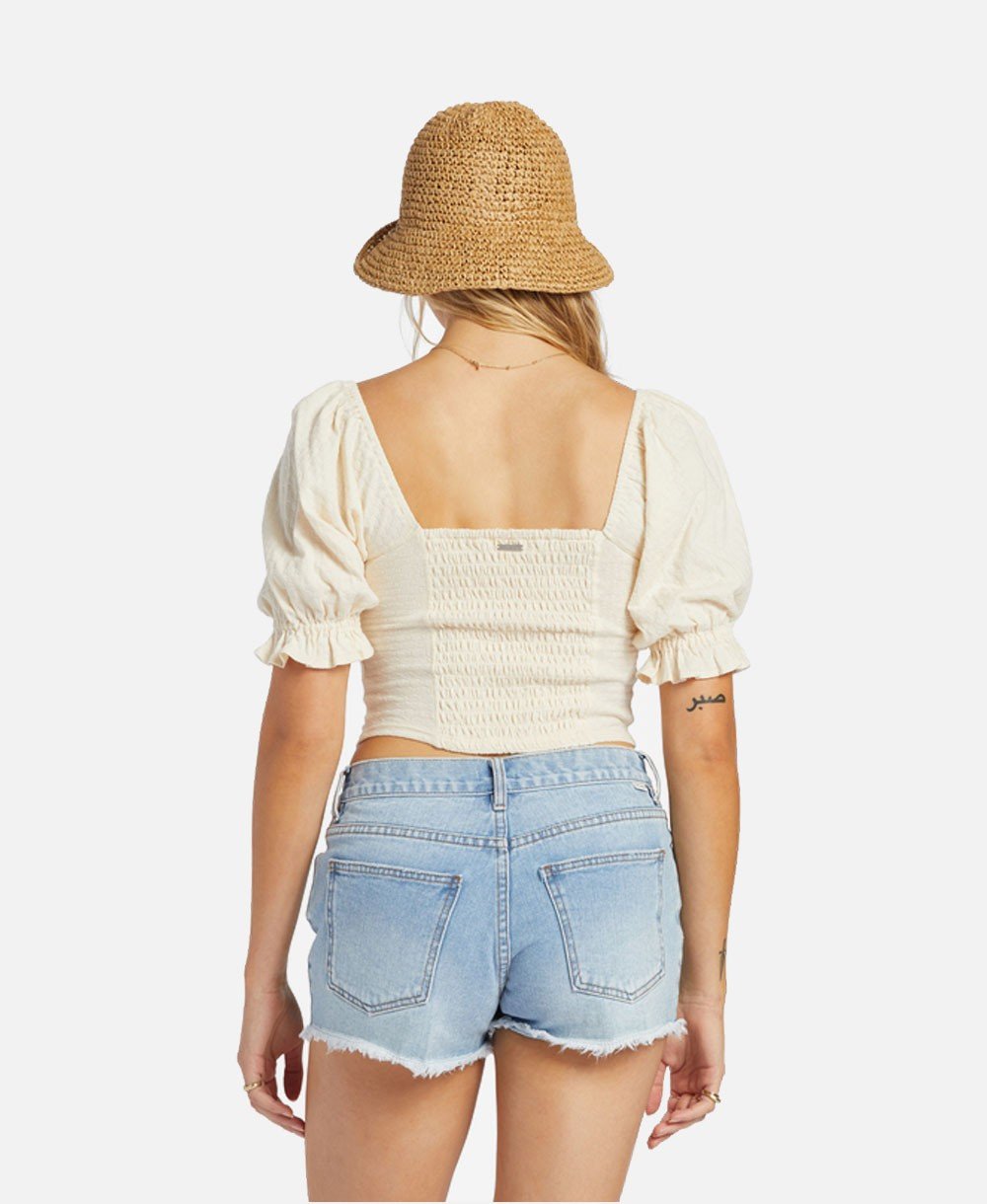 Floral Pointelle Smocked Crop Top In Whitecap