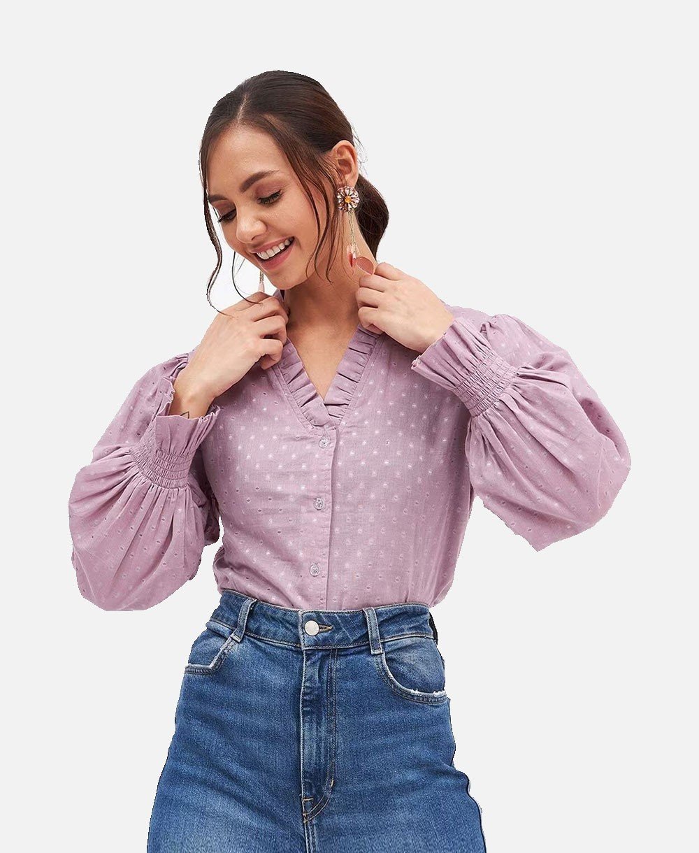 Women Pink Cotton Long Sleeve Crop Top