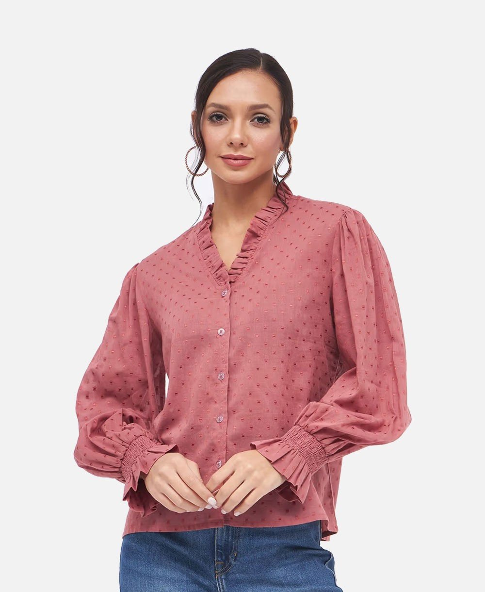 Womens Self Design Long Sleeve Neck Top