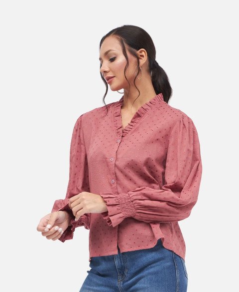 Womens Self Design Long Sleeve Neck Top