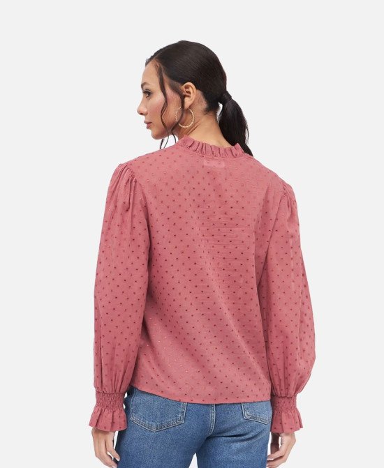 Womens Self Design Long Sleeve Neck Top