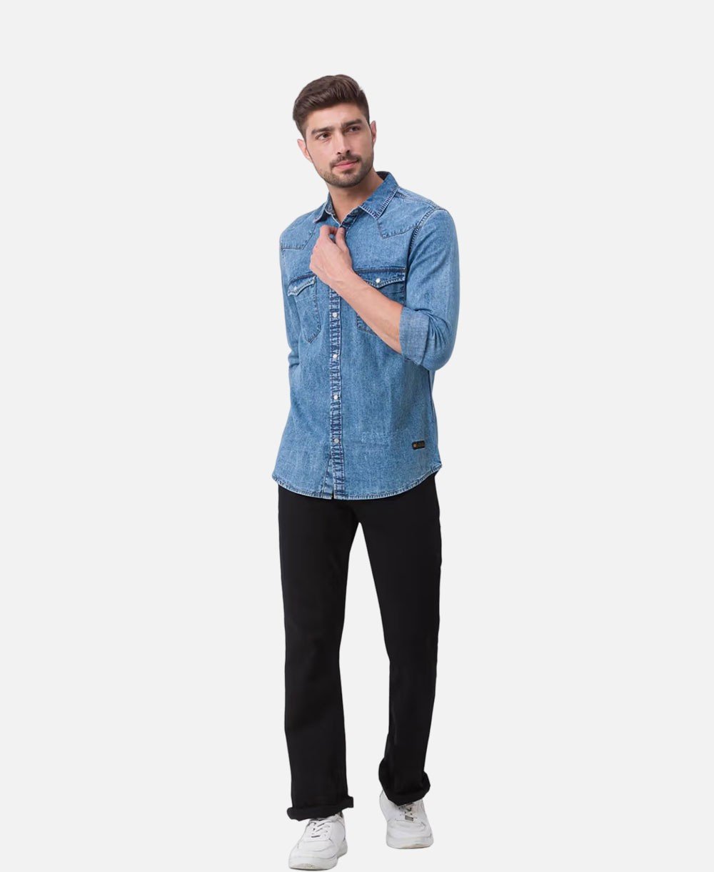 Fashion Men's Denim Solid Slim Fit Casual Shirt