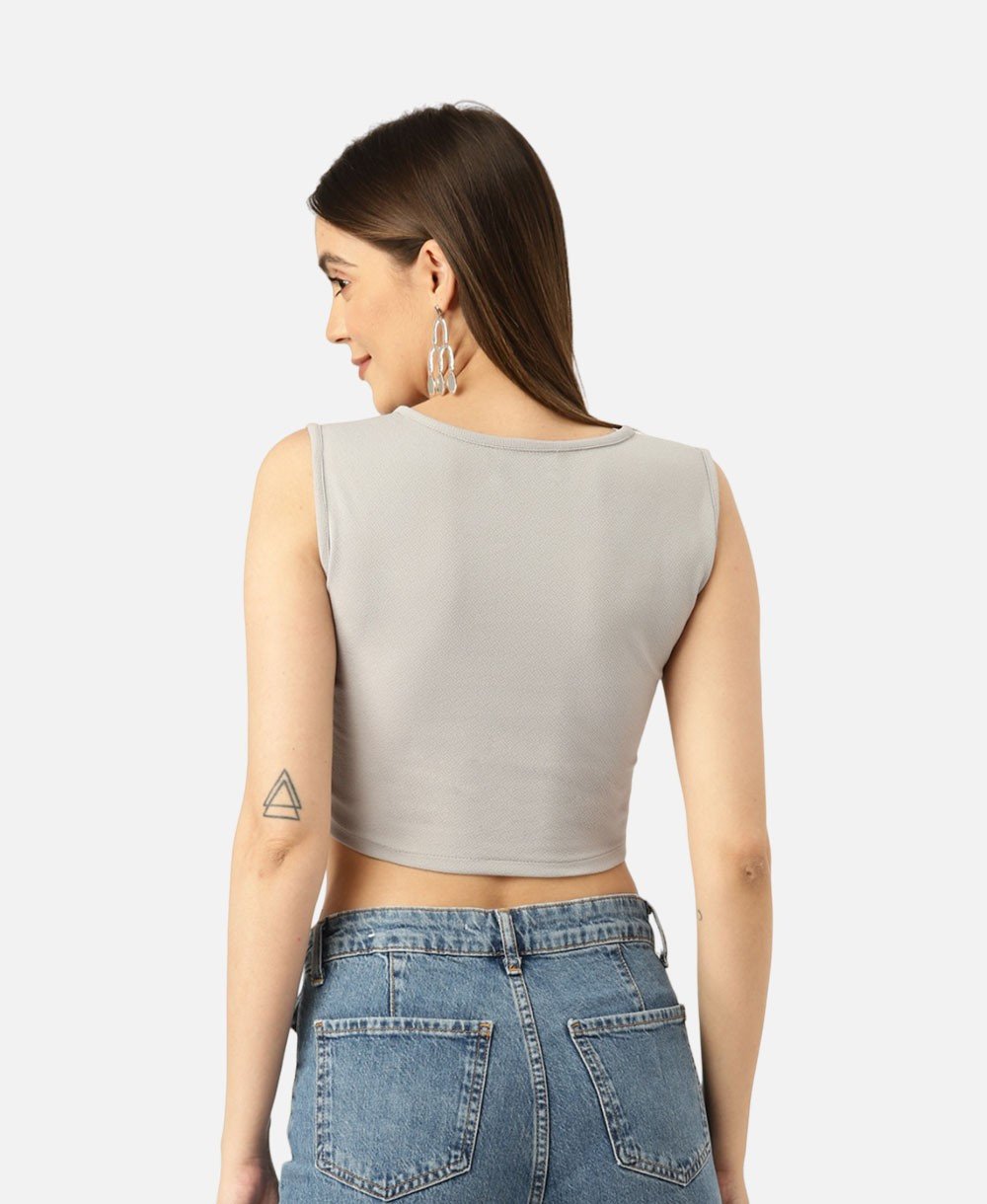 Orchid Hues Women Off-White Checked Crop Top